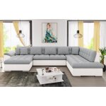 Chuck - canap panoramique xxl - convertible avec coffre - 7 places - droit - gris / blanc