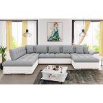Chuck - canap panoramique xxl - convertible avec coffre - 7 places - gauche - gris / blanc