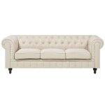 Canapé en tissu beige 3 places chesterfield Canapé en tissu beige 3 places chesterfield