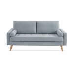 Canap� en tissu gris clair. 3 places scandinave fixe. droit. pieds bois