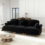 Canap� 3 places style ann�es 50 en chenille noire - accoudoirs arrondis confort moelleux 272�835�93 cm ...