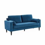 Canap� en velours bleu - bjorn - canap� 3 places fixe droit pieds bois. style scandinave