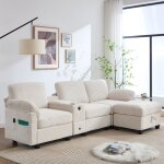 Canap� en velours c�tel� avec console centrale coulissante beige floragrace