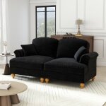 Canap� 2 places vintage grand mod�le en chenille noire accoudoirs �vas�s ? 194�835�93 cm
