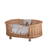 Panier canap� ovale en osier naturel pour chien - 79�51�h31 cm avec coussin beige