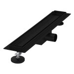 Caniveau de douche en acier inoxydable carrel 50 cm et siphon set complet noir plat luxebath