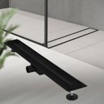 Caniveau de douche en acier inoxydable carrel� 80 cm et siphon set complet noir plat luxebath