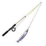 Canne � p�che chat jouet r�tractable avec plume et moulinet interactif pour chats d?int�rieur