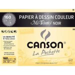 Pochette papier dessin mi - teinte - canson - 24 x 32 cm - 160g - 12 feuilles - noir