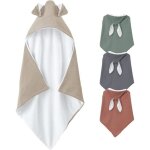 Cape de bain pour bb - aqsacokiya - lapin - 100% coton - beige - 75 x 75 cm