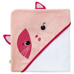 Babycalin - cape de bain b�b� ludique chat - sortie de bain b�b� 75x75 cm
