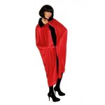 Cape longue satine rouge - generique - halloween - adulte - col noir - 136 cm