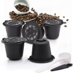 Capsules de caf rutilisables - nespresso - noir - avec cuillre et brosse - dosettes rechargeables