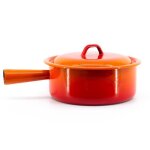 Caquelon fondue fromage poelon casserole couvercle orange taille - 20 cm