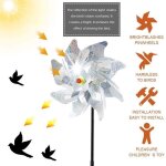Moulin � vent - d�coration jardin - r�pulsif oiseaux - 8 feuilles - argent - 48x18cm