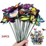 Dcoration dextrieur - multicolore - piquets  papillons - 24 pices - jardin - pots de fleurs