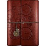 Carnet de notes en cuir rechargeable - estampille - 23x16. 5 cm - brun - 160 pages - simili cuir - style ...
