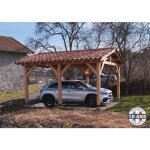 Carport bois douglas 2 pentes 18 m� 6 poteaux. abri voiture ext�rieur. garantie 10 ans