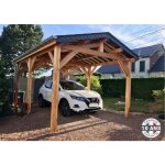 Carport bois douglas fran�ais 14 m� ? 2 pentes ? 6 poteaux ? abri v�hicule ext�rieur ? garantie 10 ans ...