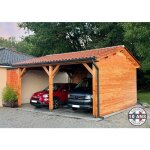 Carport bois douglas fran�ais 23 m� ? 2 pentes ? 6 poteaux ? abri auto ext�rieur ? garantie 10 ans