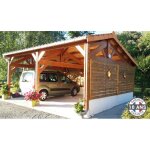 Carport bois douglas fran�ais 23 m� ? 2 pentes faitage d�cal� ? 6 poteaux ? abri voiture ext�rieur ? ...