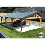 Carport bois douglas fran�ais 48 m� ? 2 pentes faitage d�cal� ? 8 poteaux ? abri voiture ext�rieur ? ...