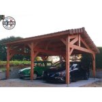 Carport bois douglas fran�ais 49 m� ? 2 pentes faitage d�cal� ? 6 poteaux ? abri voiture ext�rieur ? ...
