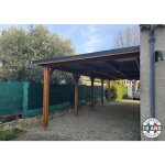 Carport bois douglas fran�ais 52 m� ? toit plat adoss� ? 5 poteaux ? abri camping car ext�rieur ? garantie ...