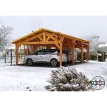 Carport bois douglas fran�ais 57 m� ? 2 pentes faitage d�cal� ? 8 poteaux ? abri voiture ext�rieur ? ...