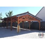Carport bois douglas fran�ais 68 m� ? 2 pentes faitage d�cal� ? 10 poteaux ? abri voiture ext�rieur ? ...