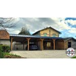 Carport bois douglas fran�ais 74 m� ? 2 pentes faitage d�cal� ? 10 poteaux ? abri voiture ext�rieur ? ...
