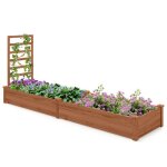 Carr� potager en bois sapin costway avec treillis 2 bacs � fleurs panneau vertical base ouvert lit de ...