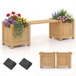 Carr� potager ext�rieur en bois massif costway avec banc 60 x 195 cm base ouverte 2 en 1 design d�montage ...
