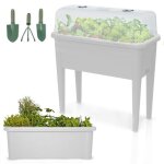 Carr� potager sur pied plastique blanc avec couvercle 76x 66x37cm jardini�re sur�lev�e