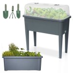 Carr� potager sur pied plastique gris avec couvercle 76x 66x37cm jardini�re sur�lev�e