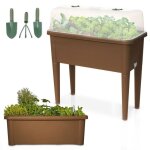 Carr� potager sur pied plastique marron avec couvercle 76x 66x37cm jardini�re sur�lev�e
