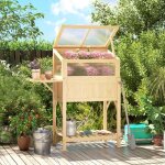 Carr� potager sur pieds avec serre jardini�re sur�lev�e table lat�rale pliante et �tag�re 104x50x120cm ...