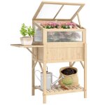 Carr� potager sur pieds avec serre - outsunny - table lat�rale pliante �tag�re de rangement - en bois ...