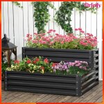 Carr� potager sur�lev� - akozon - 8318 - fond ouvert - 2 �tages - acier galvanis� gris fonc�