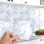 Carrelage adhesif mural cuisine 15x15cm peler et coller carrelage adhesif mural pierre de marbre blanc ...