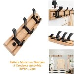 Carrett patre mural  3 crochets en bambou porte manteau de suspension mural pour chambre  coucher ...