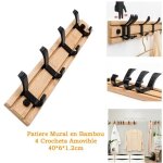 Carrett pat�re mural � 4 crochets en bambou porte manteau de suspension mural pour chambre � coucher ...