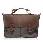 Cartable en cuir et toile - moorea - gris - sac port main et bandoulire - dimensions 44x29x12cm