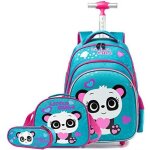 Cartable  roulette - panda - ensemble de 3 pcs - bleu et blanc - synthtique - 42 x 30 x 19 cm