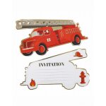 Cartes dinvitation - party pro - camion de pompier - 8 pi�ces - 17 x 95 cm - rouge
