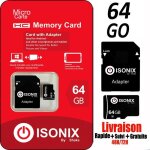 Carte mmoire micro sd 64 go isonix - format sdhc / sdxc + adaptateur - class 10
