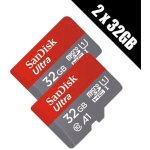 Cartes mmoire sandisk 2x 32gb ultra a1carte micro sdhc avec adaptateur sd 98mbs (multi pack 2x ...