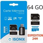 Carte micro - sd - isonix - 64 go - classe 10 - compatible smartphones et camras - noir