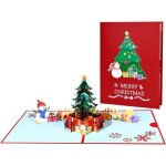 Carte de no�l 3d - amoune - sapin et bonhomme de neige - avec enveloppe - pour adultes - mixte