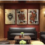 Cartes r�tro poker en bois pour signe h�tel / caf� / bar d�coration murale toile peinture cartes � jouer ...